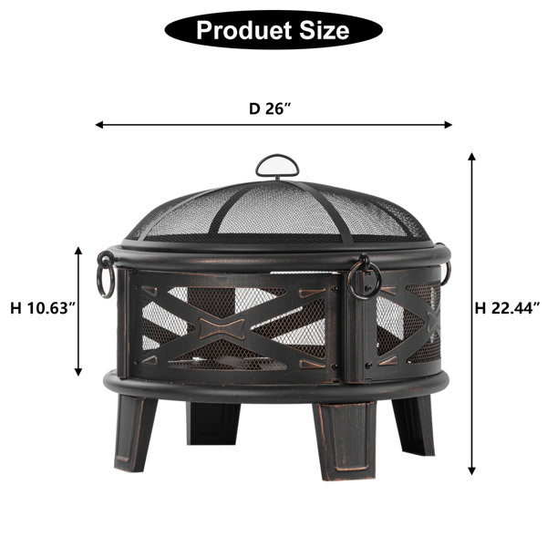 August Grove® Branyah 26" H x 26" W Iron Outdoor Fire Pit with Lid